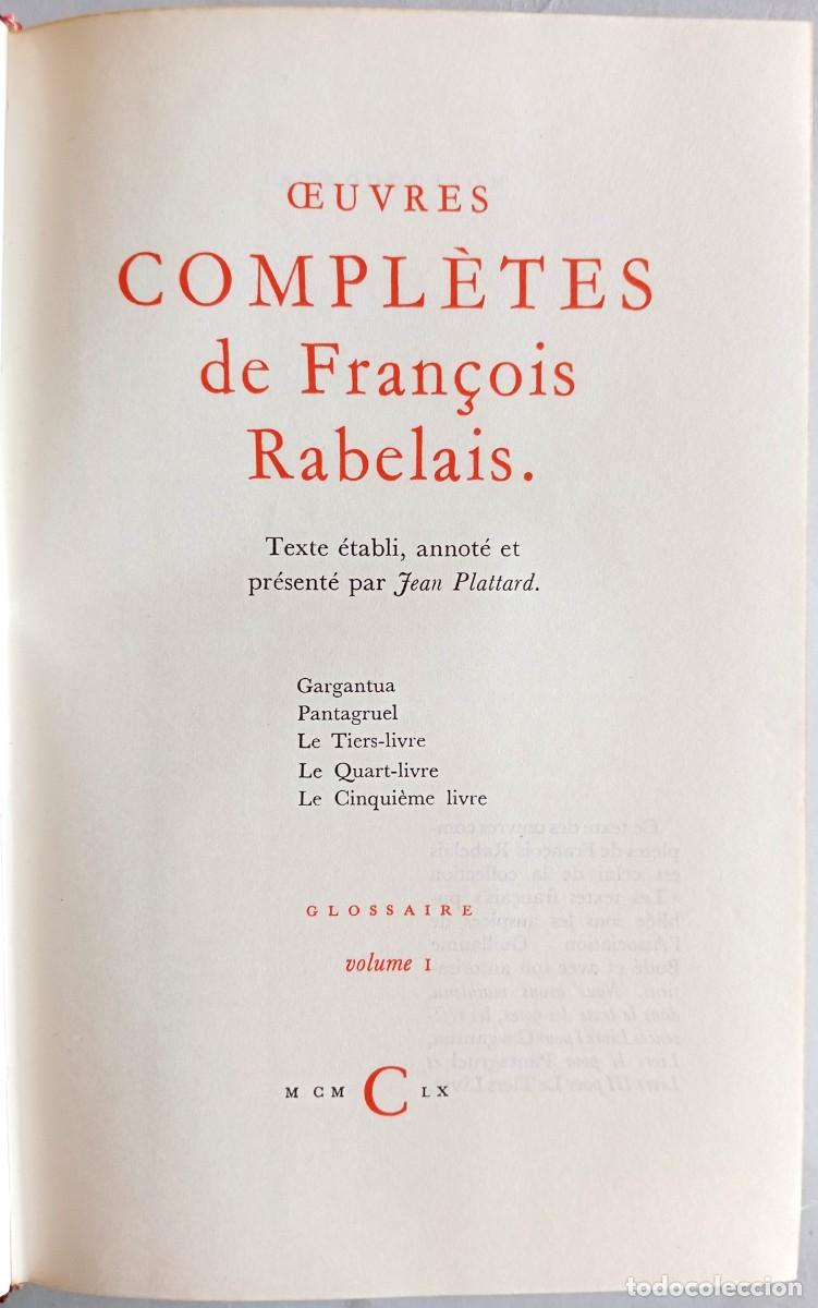 Libros de segunda mano: OEUVRES COMPL&Egrave;TES DE FRAN&Ccedil;OIS RABELAIS - Foto 2
