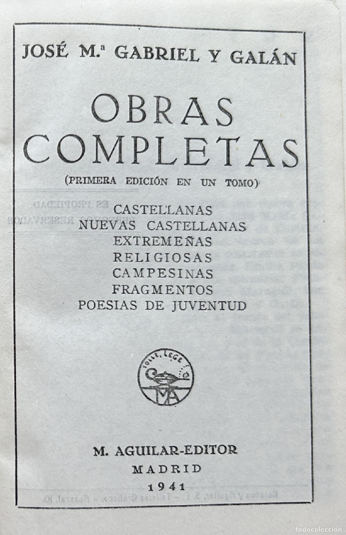 Libros de segunda mano: Obras completas - GABRIEL Y GAL&Aacute;N Jos&eacute; Mar&iacute;a - Foto 1