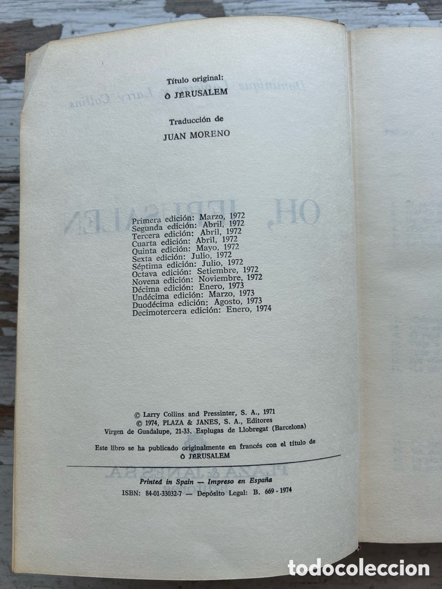 Libros de segunda mano: Oh Jerusal&eacute;n - Dominique Lapierre-Larry Collins - Foto 3
