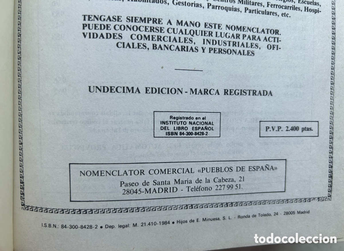 Libros de segunda mano: Nomenclator Comercial 1984 - Hijos de E, Minuesa S.L. - Foto 3
