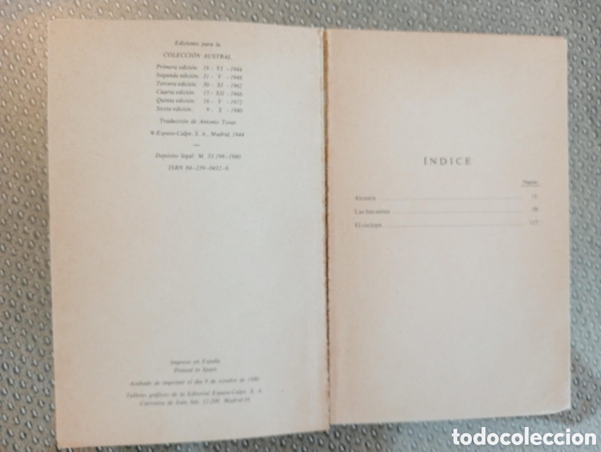 Libros de segunda mano: EUR&Iacute;PIDES : Alcestis / Las bacantes / El c&iacute;clope, - Foto 3