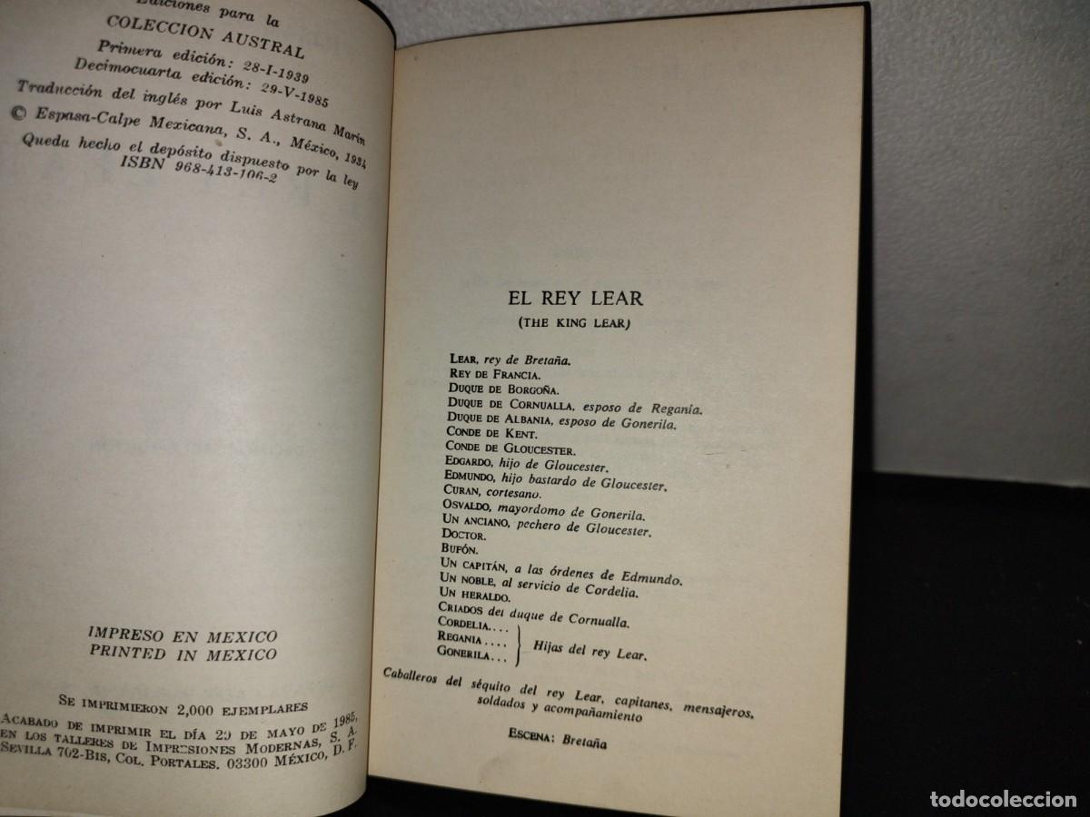 Libros de segunda mano: 125- EL REY LEAR - WILLIAM SHAKESPEARE - COLECCI&Oacute;N AUSTRAL. ESPASA-CALPE - 1985 - Foto 4
