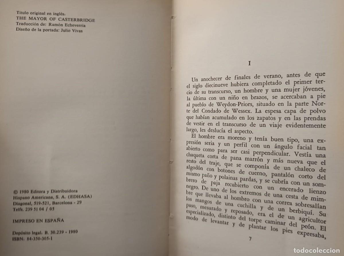 Libros de segunda mano: El Alcalde de Casterbridge - Thomas Hardy - Edhasa (edici&oacute;n 1980) - Foto 2