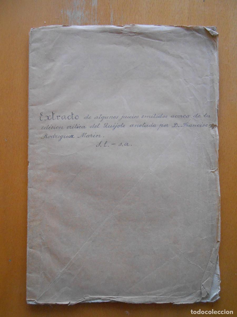 Libros de segunda mano: Extracto de algunos juicios emitidos acerca &hellip; del quijote anotada por D. Francisco Rodr&iacute;guez Mar&iacute;n.
