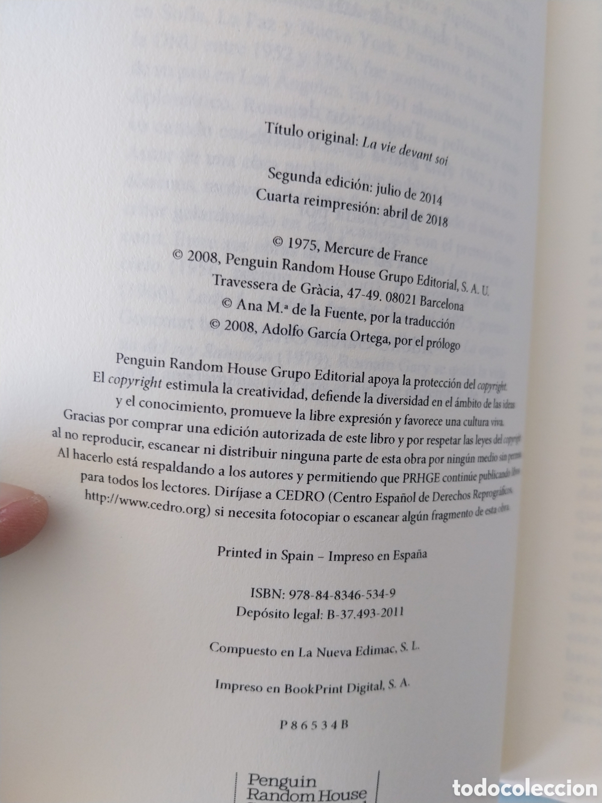 Libros de segunda mano: LA VIDA ANTE S&Iacute; de ROMAIN GARY, EDITORIAL DEBOLSILLO - Foto 4