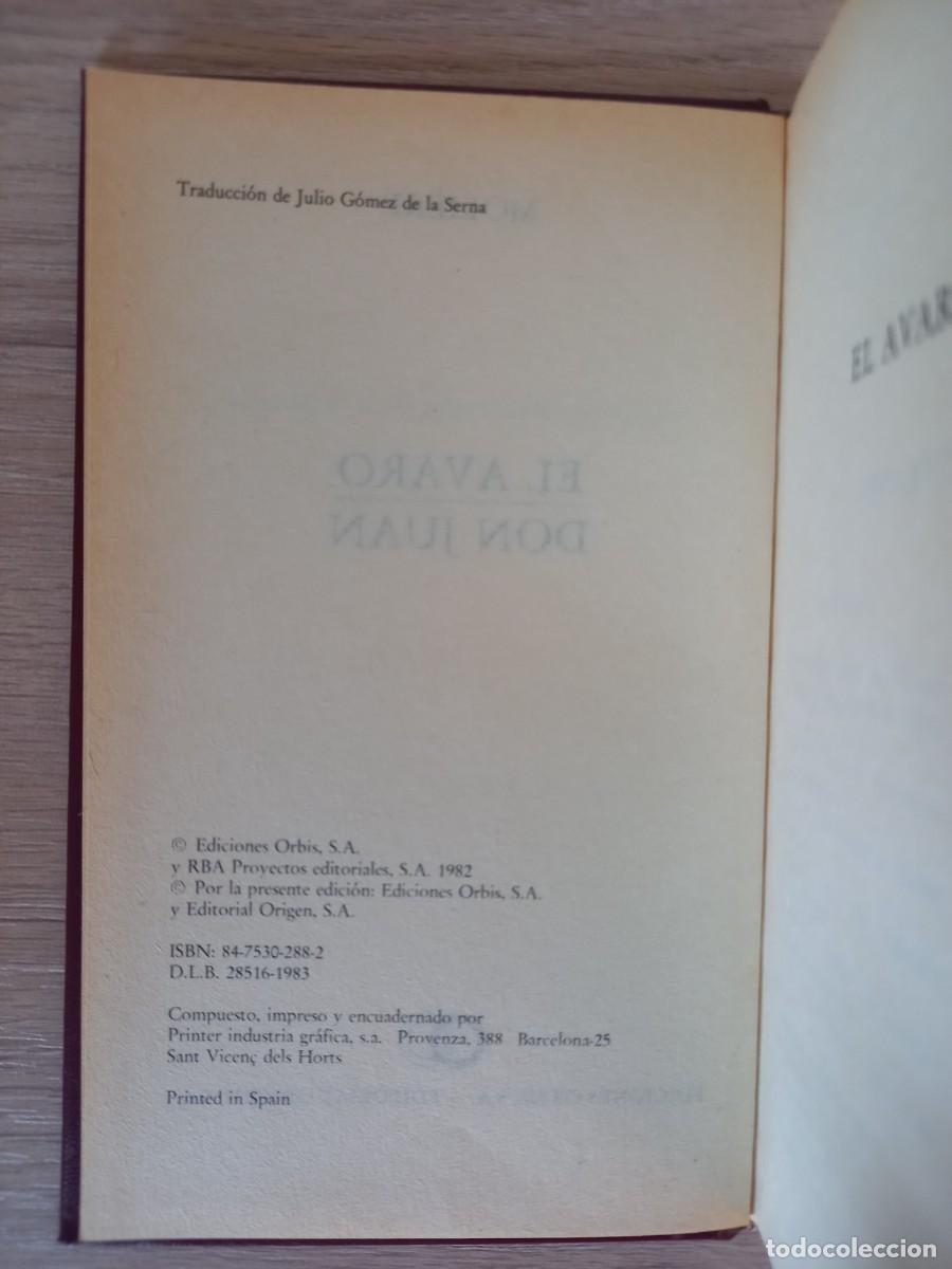 Libros de segunda mano: MOLI&Egrave;RE - El avaro / Don Juan - Ediciones Orbis 1983 - Foto 6