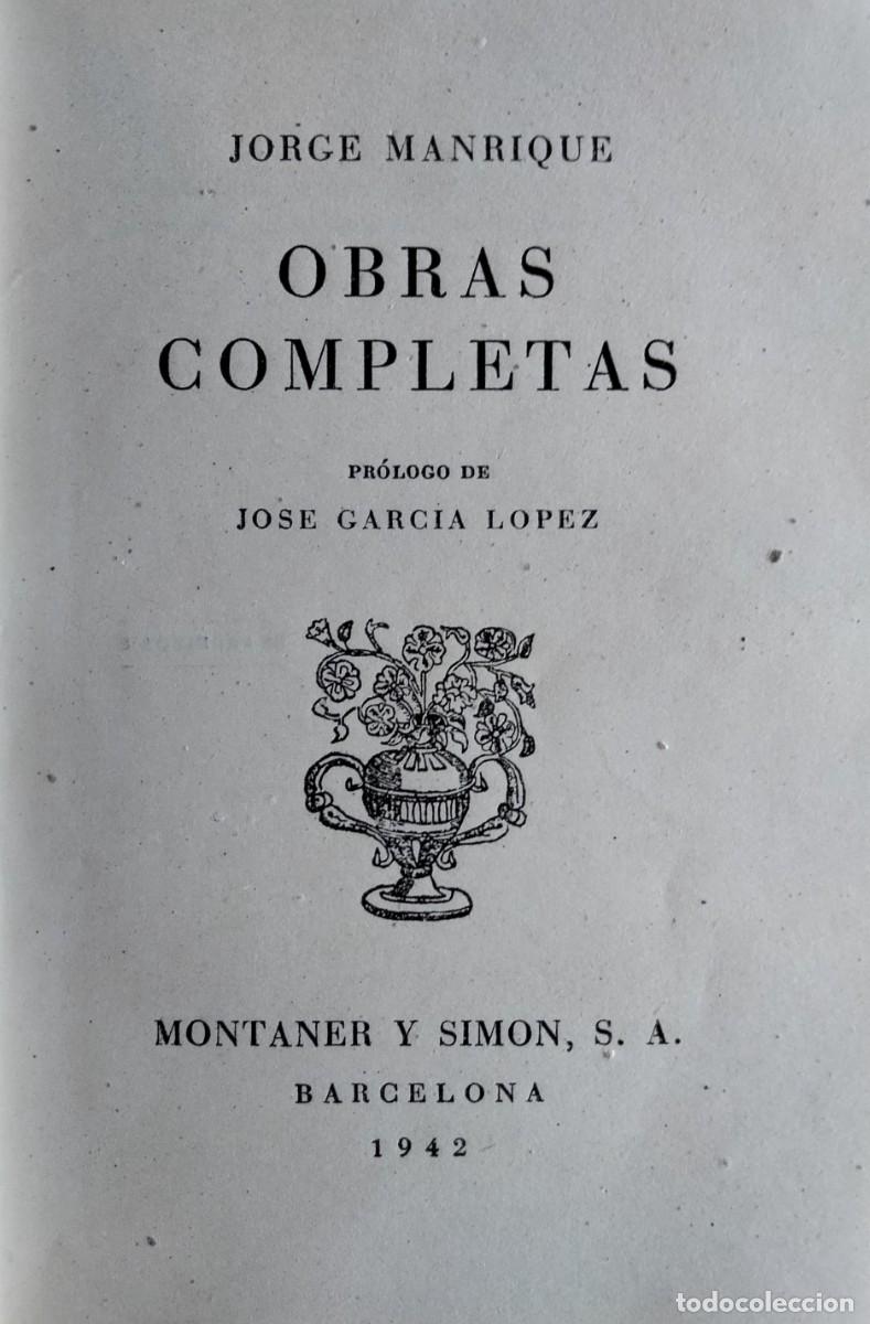 Libros de segunda mano: Jorge Manrique: obras completas. Barcelona, 1942. - Foto 1