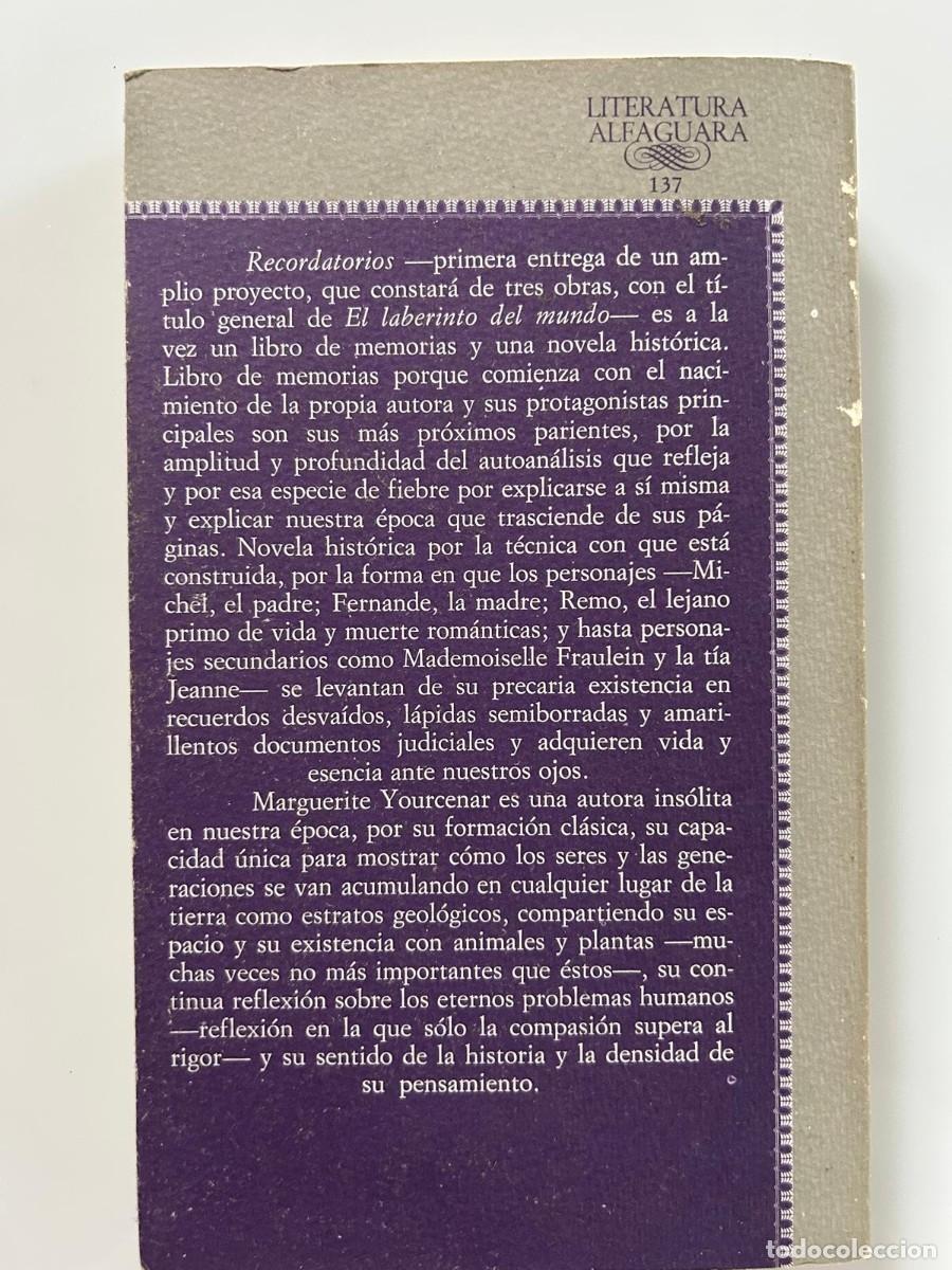 Libros de segunda mano: RECORDATORIOS. MARGUERITE YOURCENAR - Foto 2