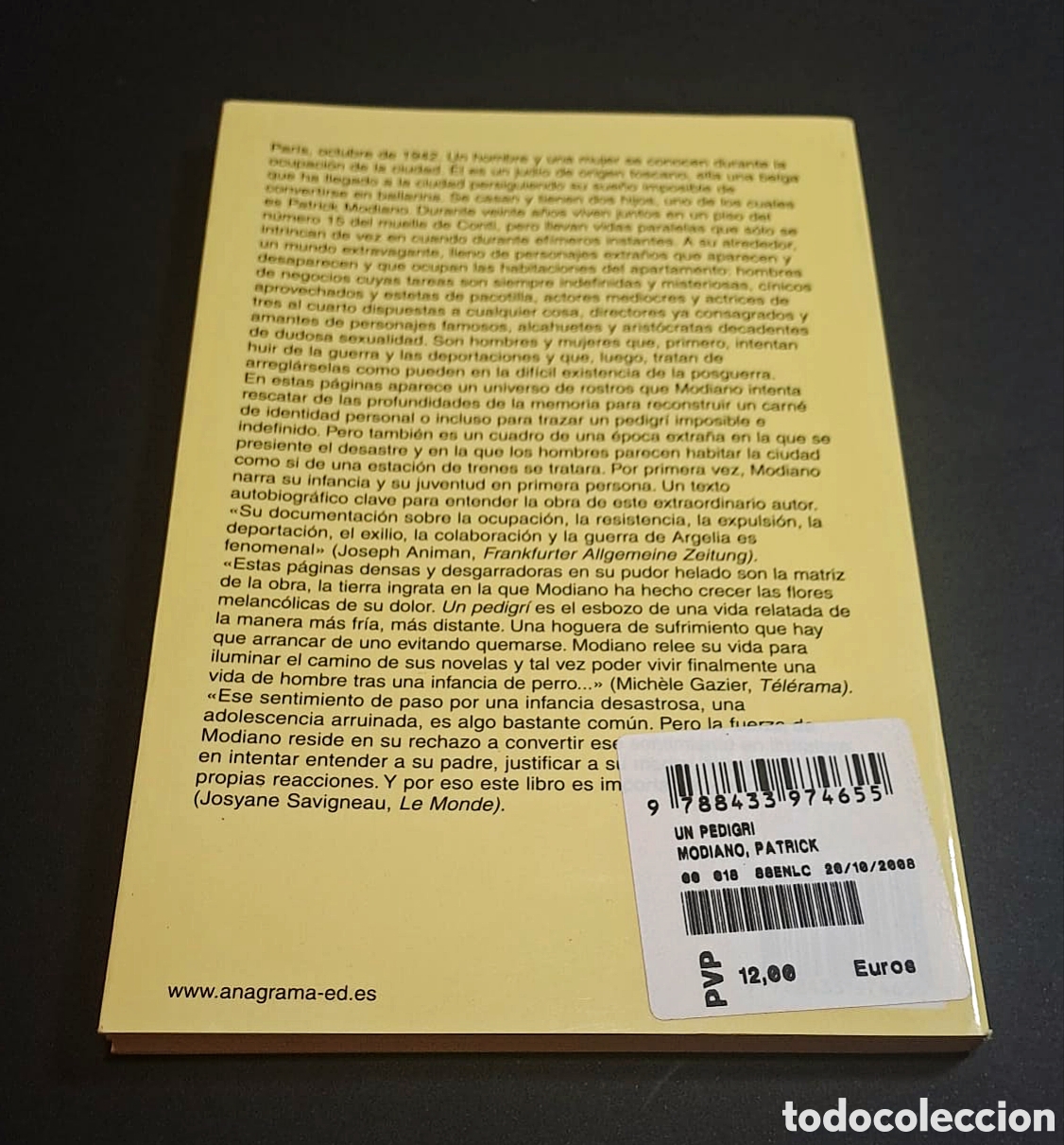 Libros de segunda mano: Un pedigr&iacute; - Patrick Modiano - Anagrama - Foto 2
