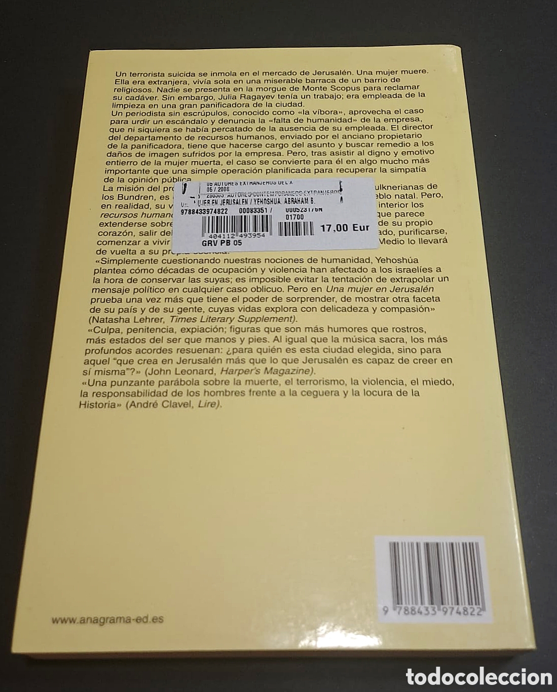 Libros de segunda mano: Una mujer en Jerusal&eacute;n - Abraham B. Yehosh&uacute;a - Anagrama - Foto 2