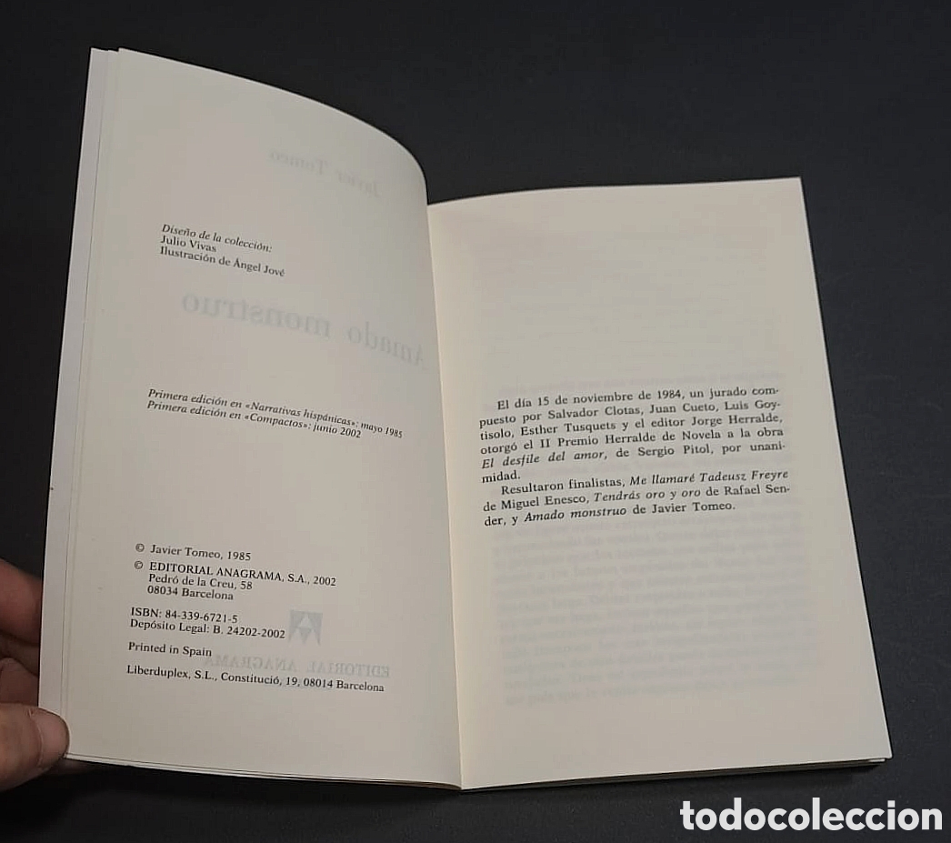 Libros de segunda mano: Amado monstruo - Javier Tomeo - Anagrama - PRIMERA EDICI&Oacute;N - Foto 2