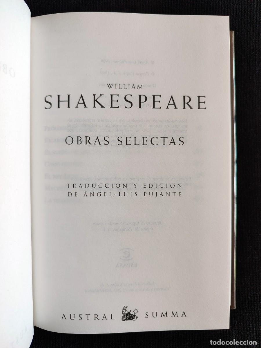 Libros de segunda mano: WILLIAM SHAKESPEARE, OBRAS SELECTAS. AUSTRAL SUMMA. ESPASA, 1999. PR&Aacute;CTICAMENTE NUEVO - Foto 8