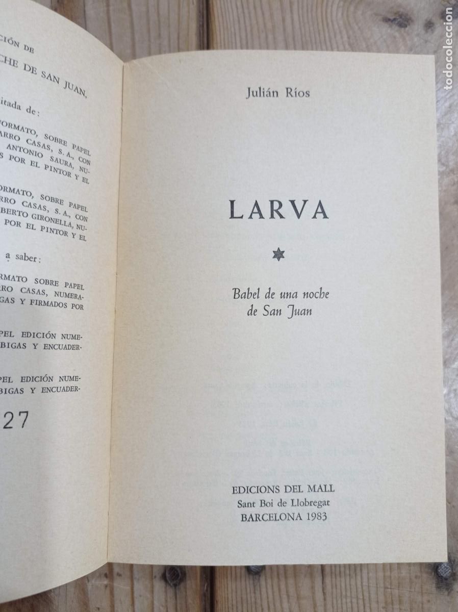 Libros de segunda mano: 1983 - JULI&Aacute;N RIOS. Larva - PRIMERA EDICI&Oacute;N - Foto 2