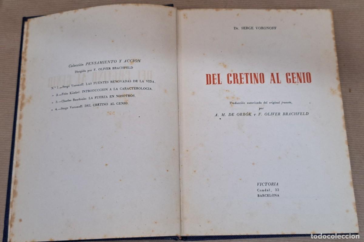 Libros de segunda mano: Del cretino al genio, Serge Voronoff, 1946 - Foto 2