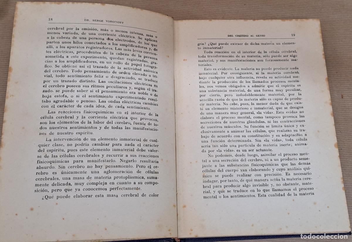 Libros de segunda mano: Del cretino al genio, Serge Voronoff, 1946 - Foto 3