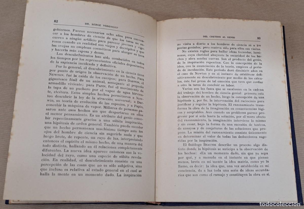 Libros de segunda mano: Del cretino al genio, Serge Voronoff, 1946 - Foto 5