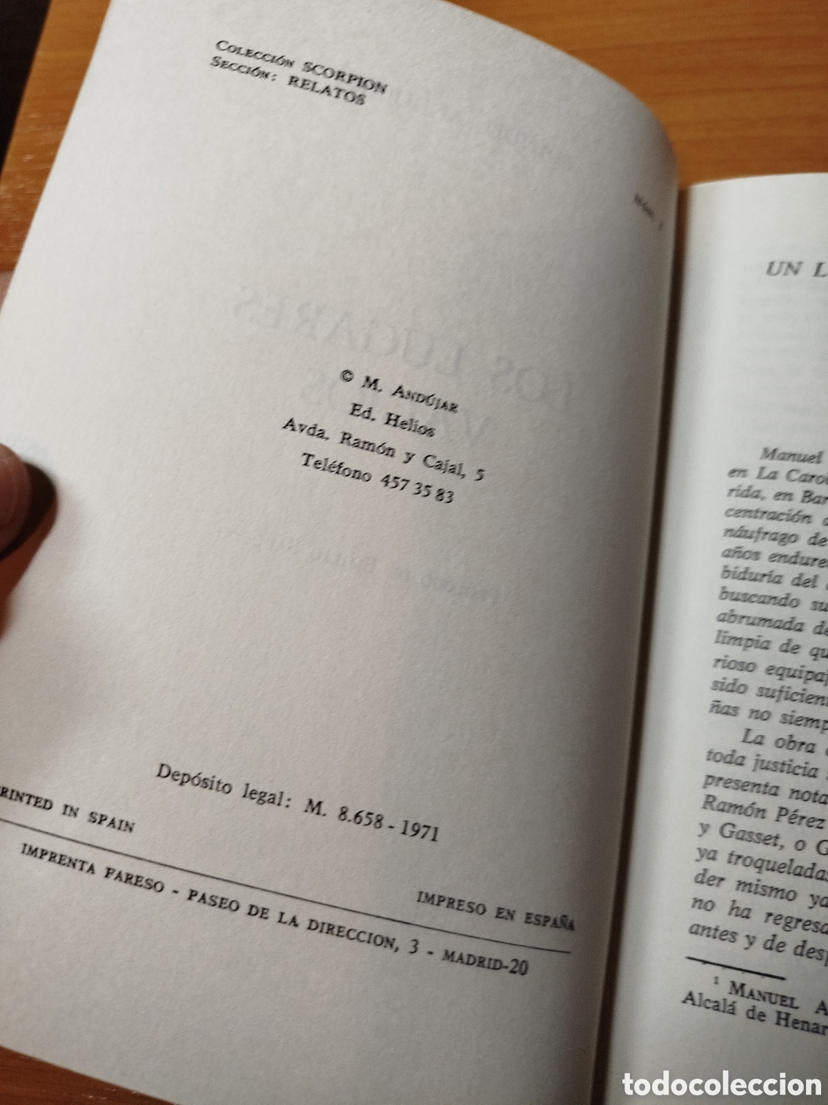 Libros de segunda mano: Los lugares vac&iacute;os. Manuel And&uacute;jar. Editorial Helios. - Foto 4