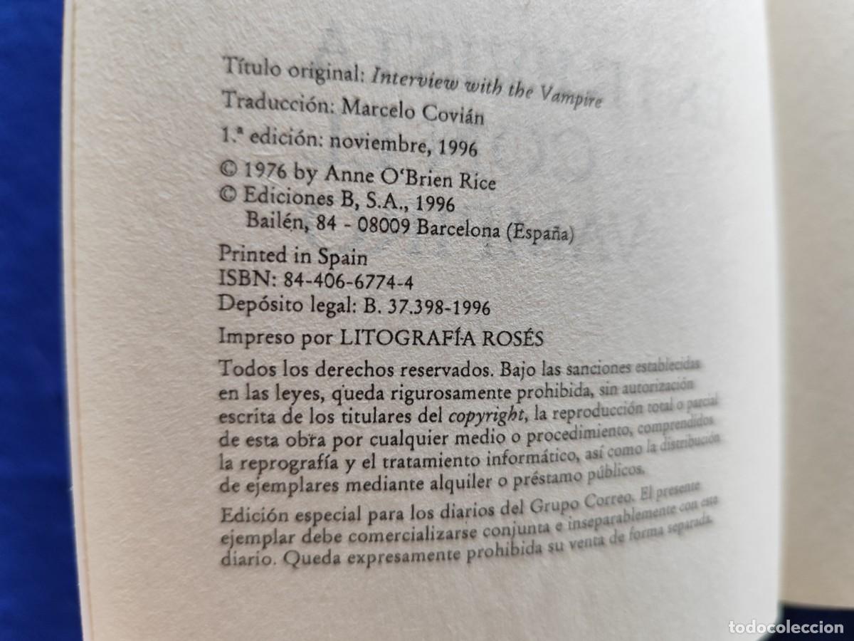Libros de segunda mano: Entrevista con el Vampiro Anne Rice Ediciones B,S.A. - Foto 7