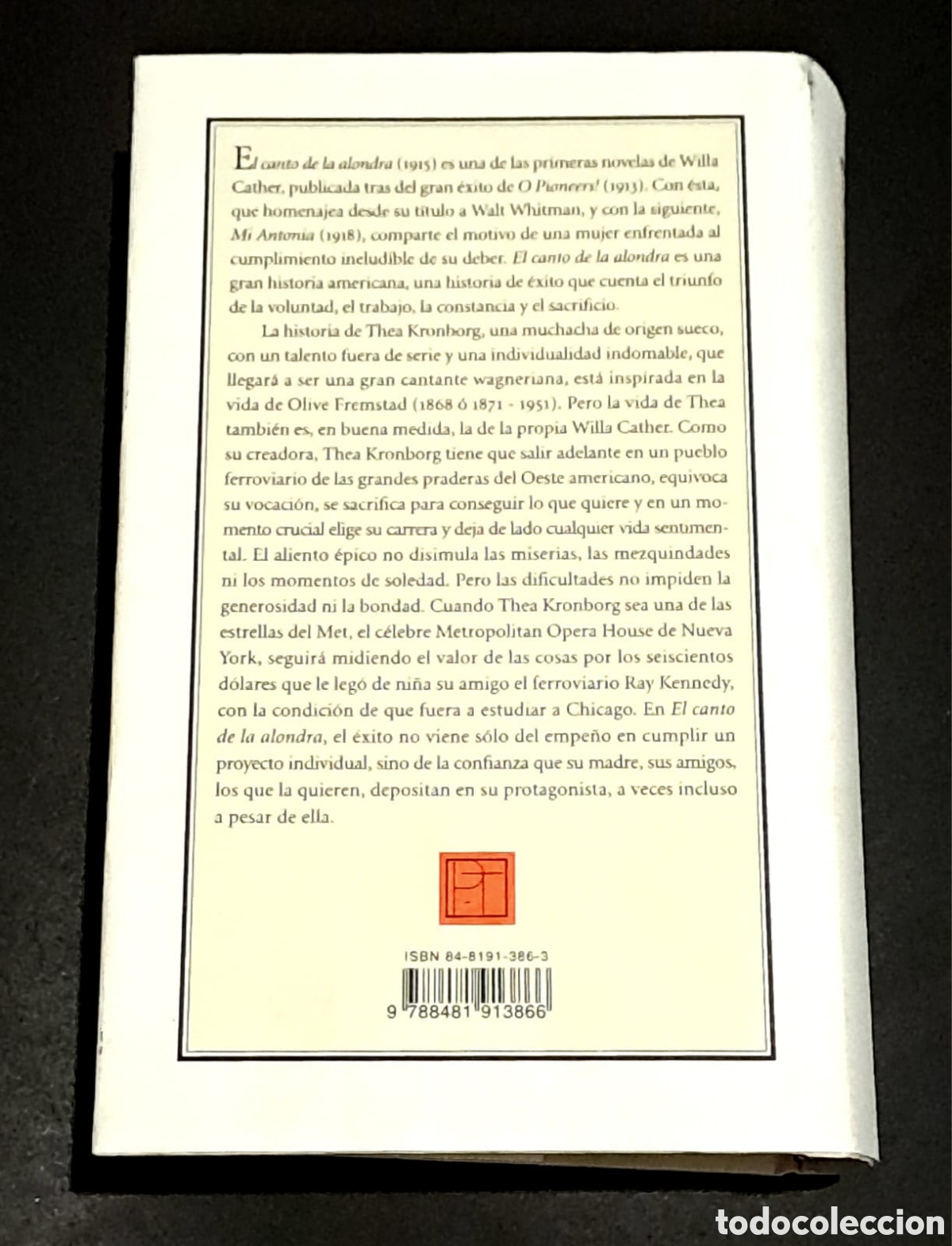 Libros de segunda mano: El canto de la alondra - Willa Cather - Editorial PRE-TEXTOS - Foto 3