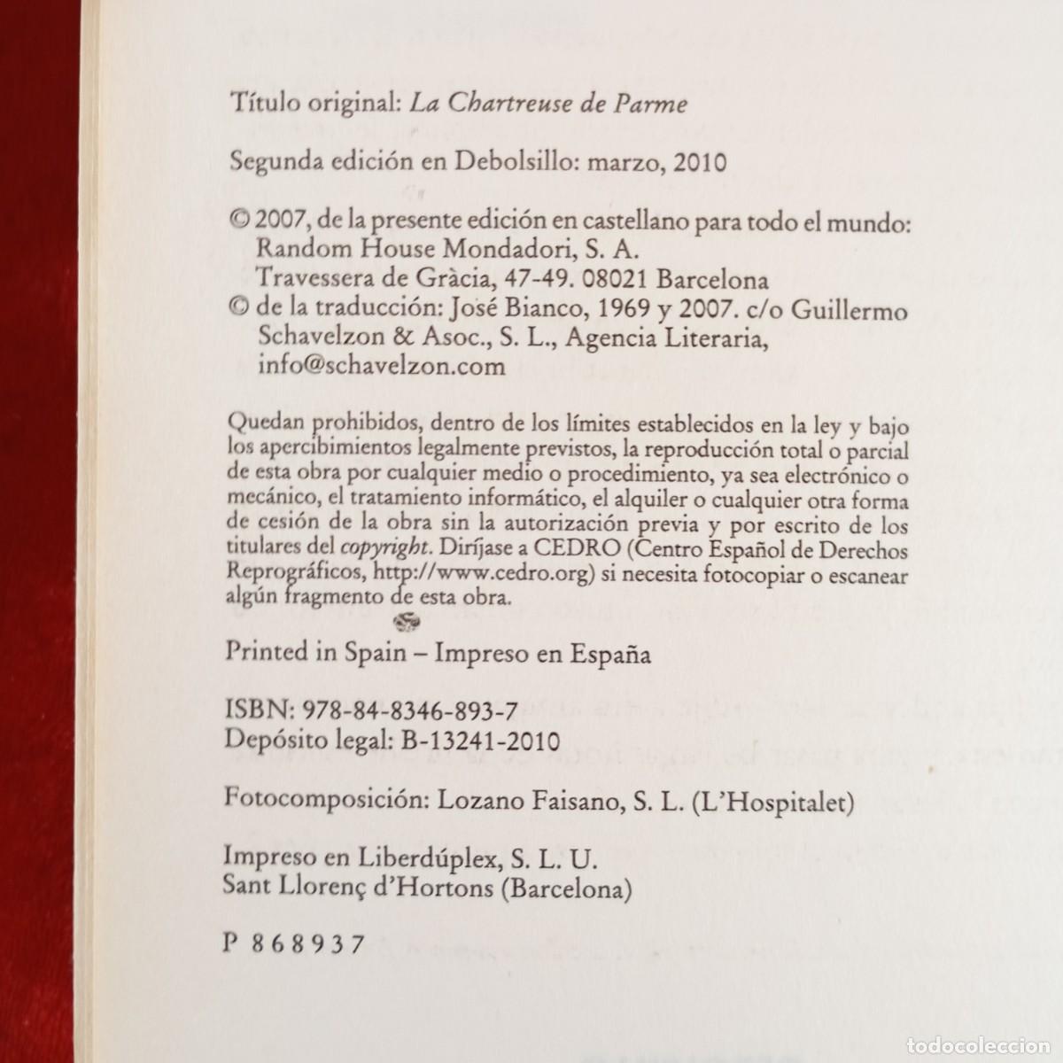 Libros de segunda mano: LA CARTUJA DE PARMA - STENDHAL - DEBOLSILLO - 2010 / 8795 - Foto 4