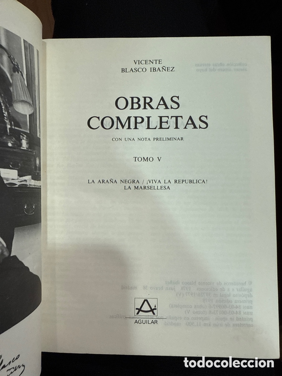 Livres d'occasion: BLASCO IB&Aacute;&Ntilde;EZ, Vicente. Obras completas: con una nota preliminar. Tomo V. 1a ed.