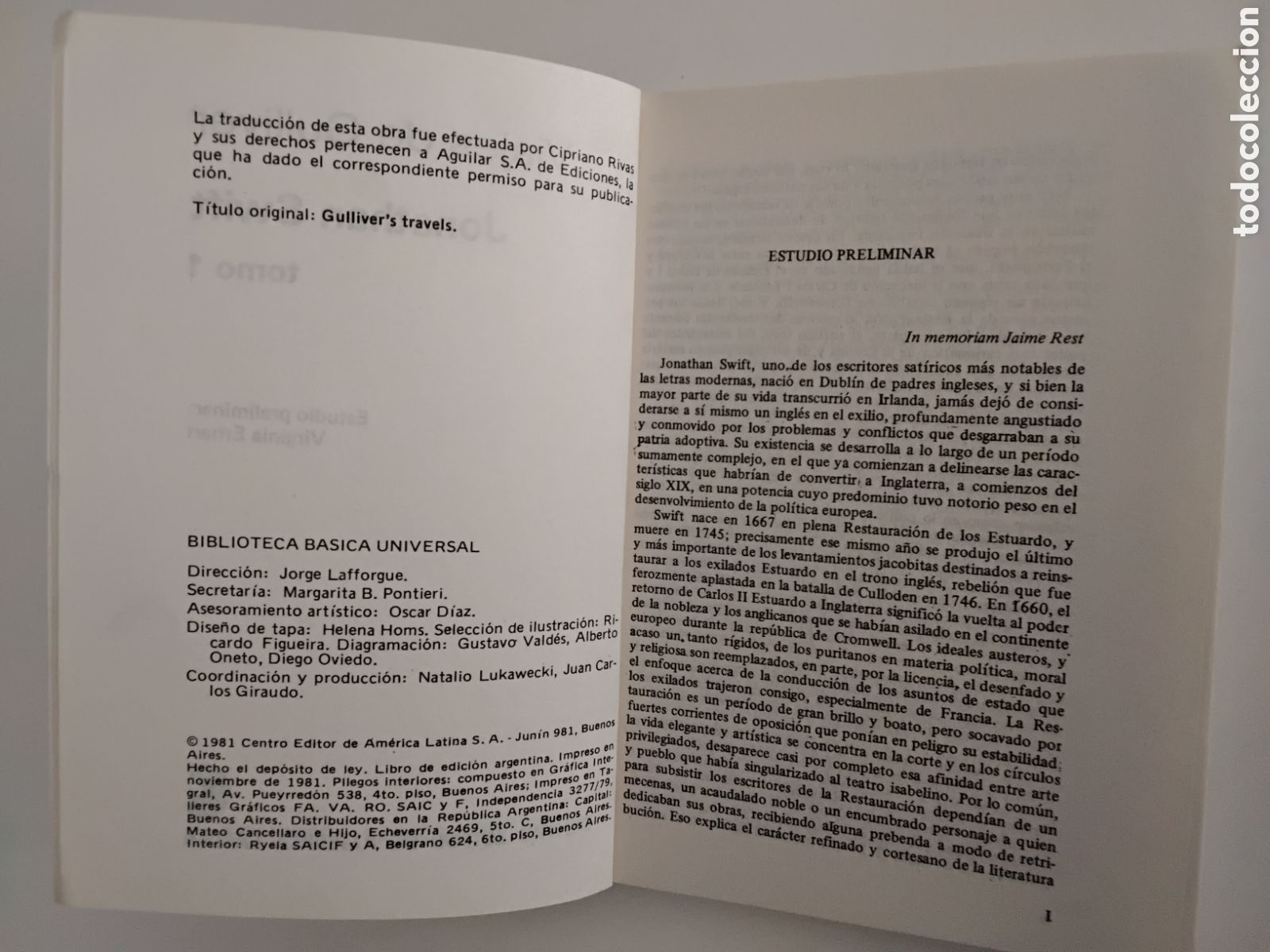 Libros de segunda mano: Jonathan Swift &mdash; Viajes de Gulliver. Dos tomos. (Biblioteca B&aacute;sica Universal, 1981) - Foto 4