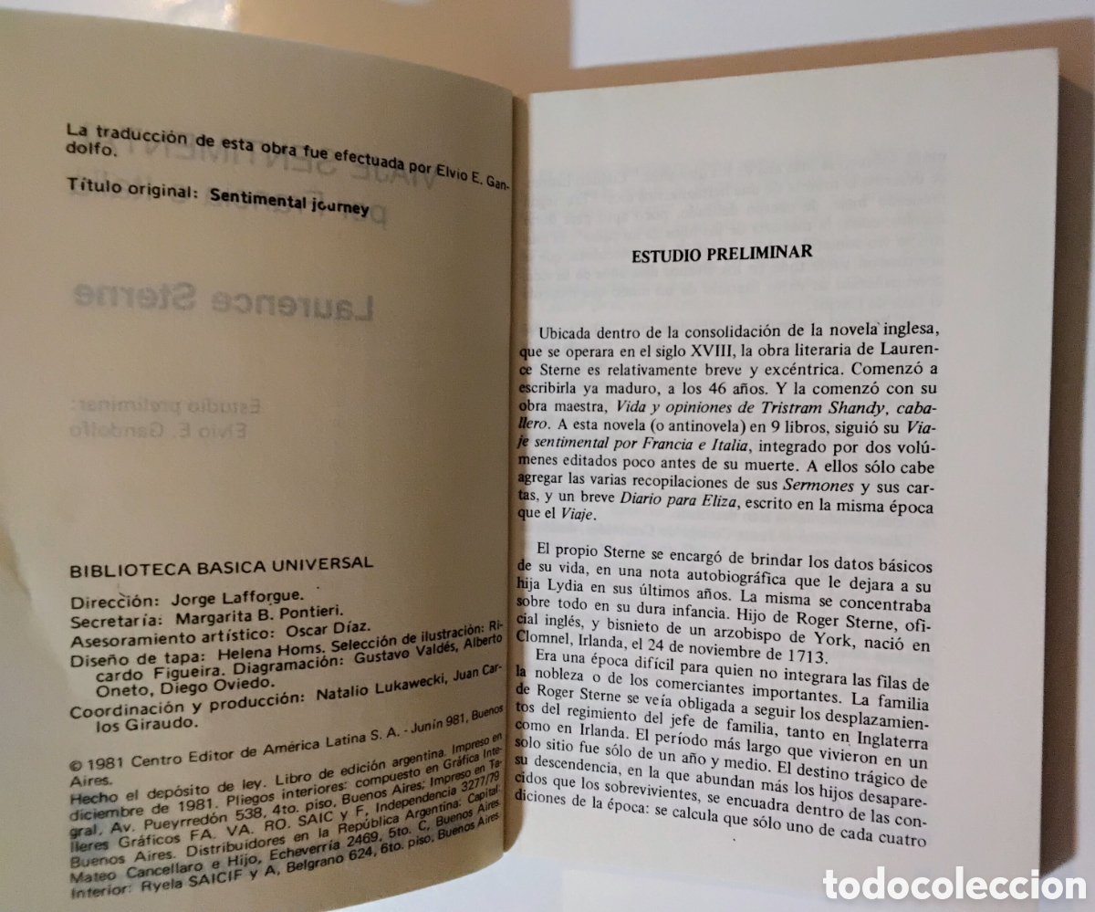 Libros de segunda mano: Laurence Sterne &mdash; Viaje sentimental. (Biblioteca B&aacute;sica Universal, 1981) - Foto 2
