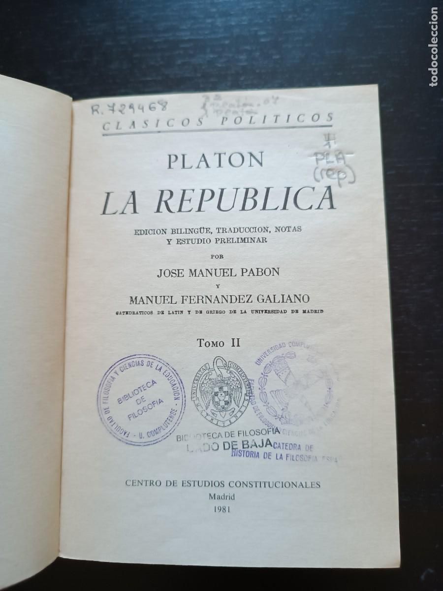 Libros de segunda mano: La Rep&uacute;blica V-II - Plat&oacute;n. Centro de Estudios Constitucionales - Foto 6