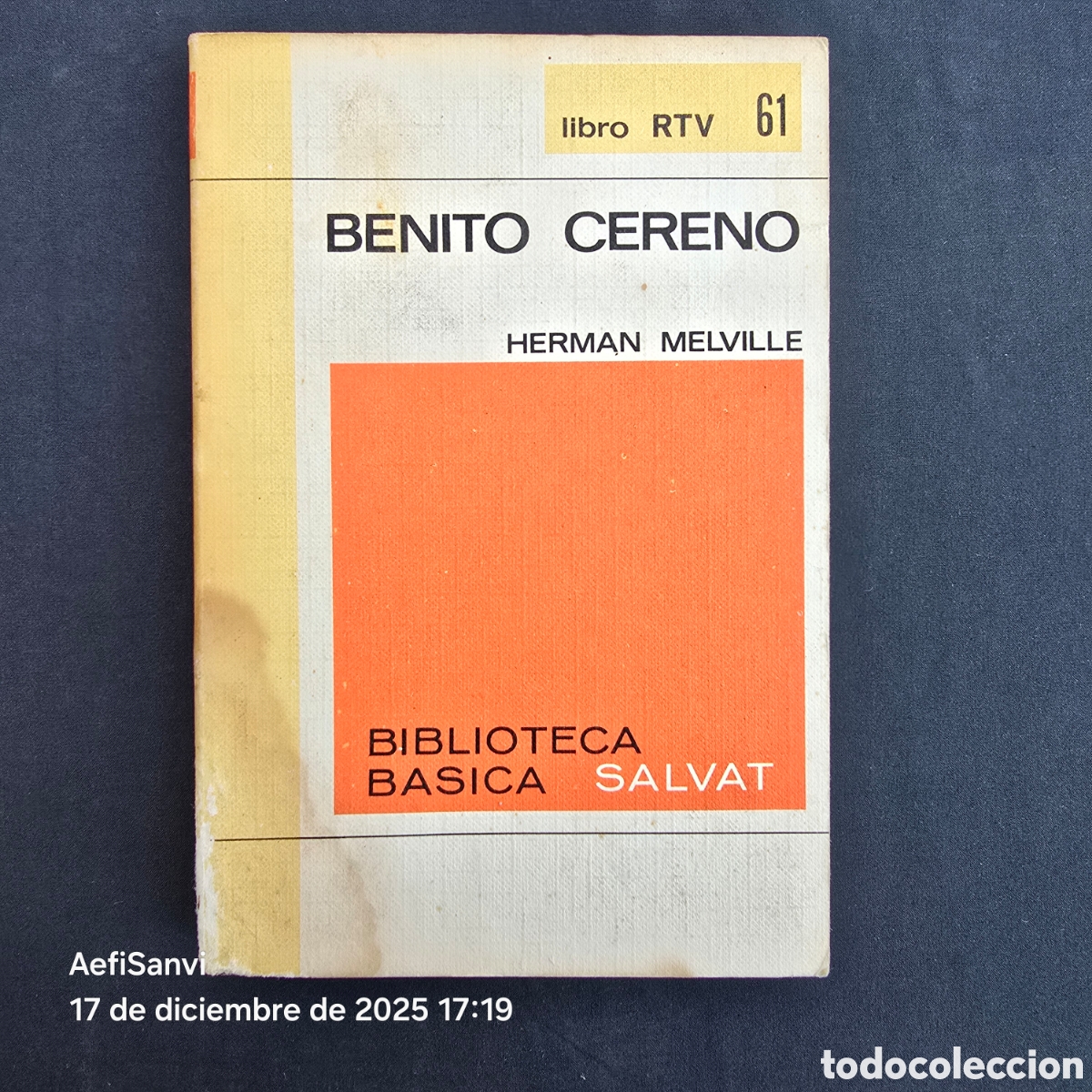 Libri di seconda mano: RTV 61: BENITO CERENO (HERMAN MELVILLE) (SALVAT)