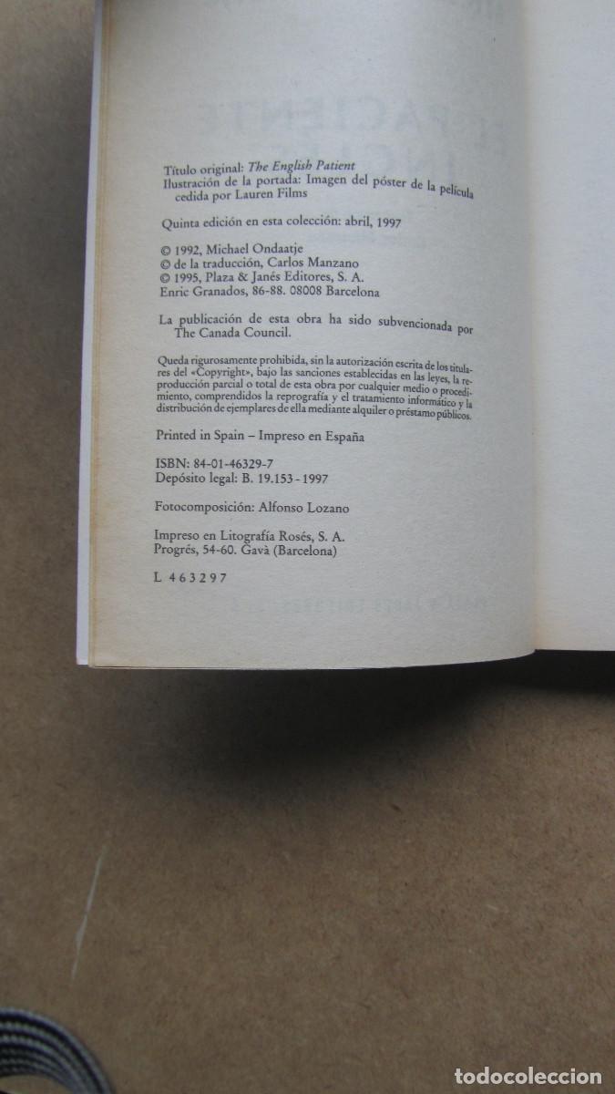 Libros de segunda mano: El paciente ingl&eacute;s Ondaatje, Michael - Foto 4