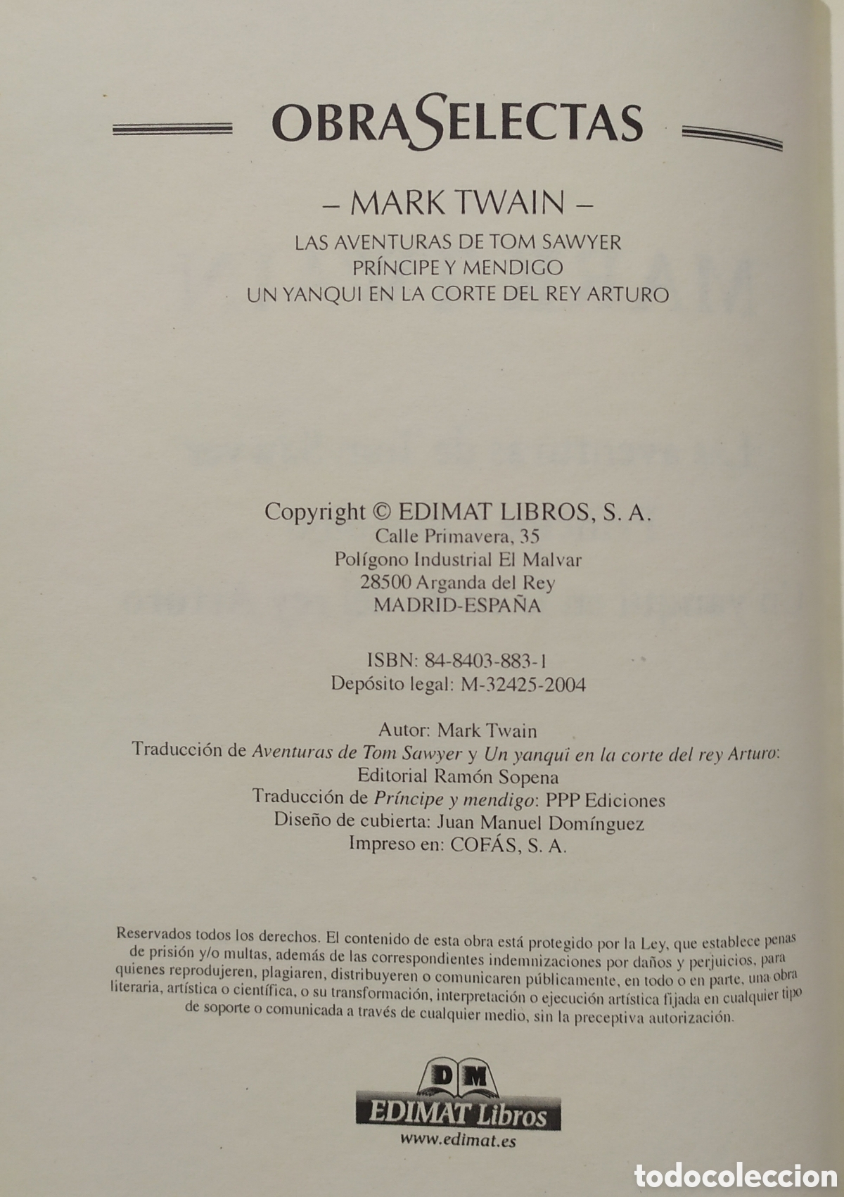 Libros de segunda mano: Mark Twain, Obras Selectas - Edimat 2004 - Foto 4