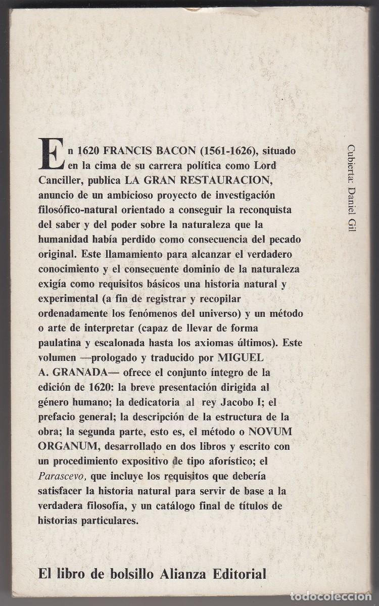 Libros de segunda mano: La gran restauraci&oacute;n - Francis Bacon - Alianza Editorial 1985 - Foto 2