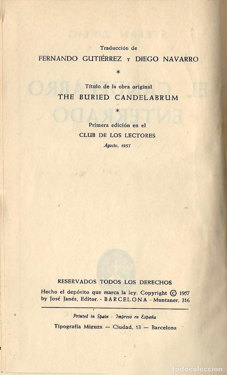 Libros de segunda mano: STEFAN ZWEIG -- EL CANDELABRO ENTERRADO - Foto 2