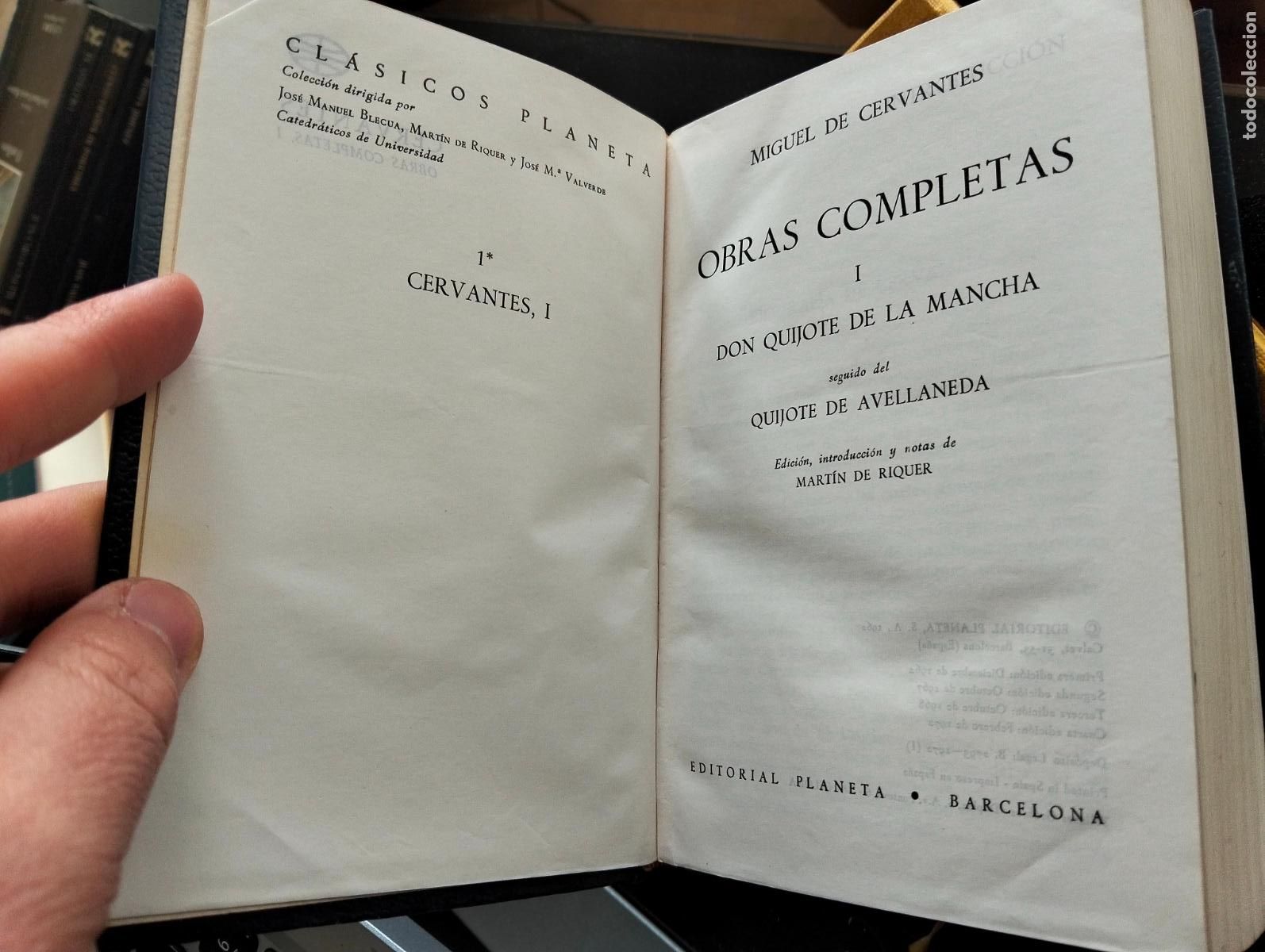 Libros de segunda mano: Obras de Cervantes, Quijote y Quijote de Avellaneda, Lujo, Papel Biblia, Cinta, Caja, 1969, Planeta