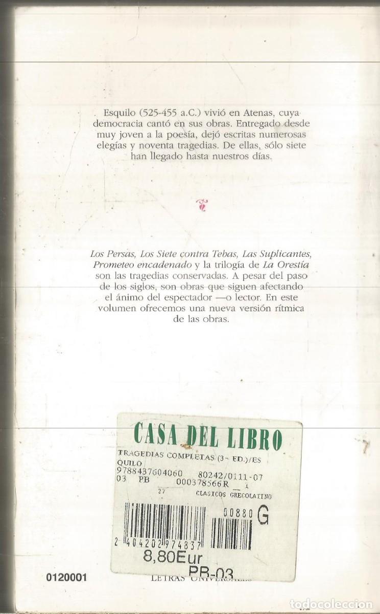 Libros de segunda mano: ESQUILO. TRAGEDIAS COMPLETAS. CATEDRA - Foto 2