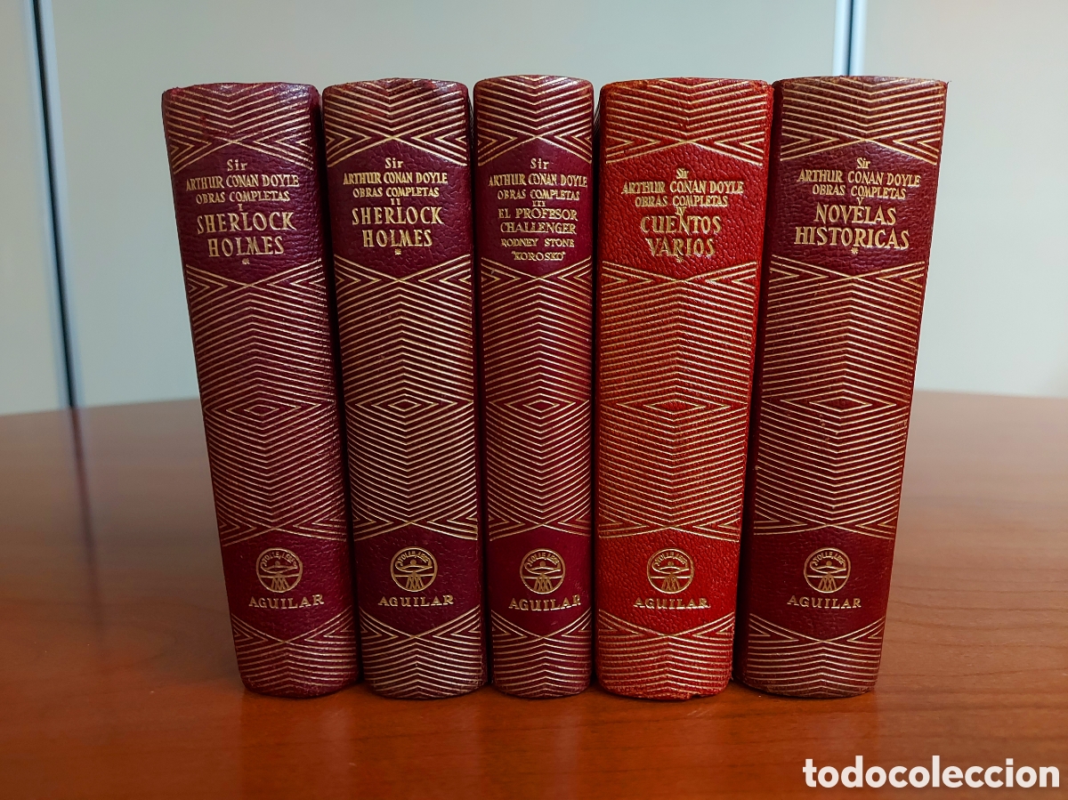 Libros de segunda mano: Arthur Conan Doyle, Obras Completas. 5 tomos (completa). Aguilar, 1&ordf; edici&oacute;n, 1953-1955.
