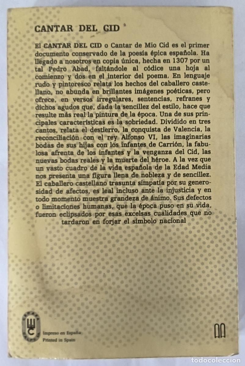 Libros de segunda mano: CANTAR DEL CID - Anonimo - Edit. Espasa Calpe 1985 - Foto 2