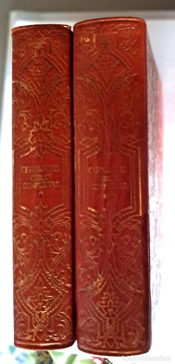 Libros de segunda mano: OBRAS COMPLETAS de CERVANTES ed.AGUILAR piel roja repujada pan de oro 2 vols