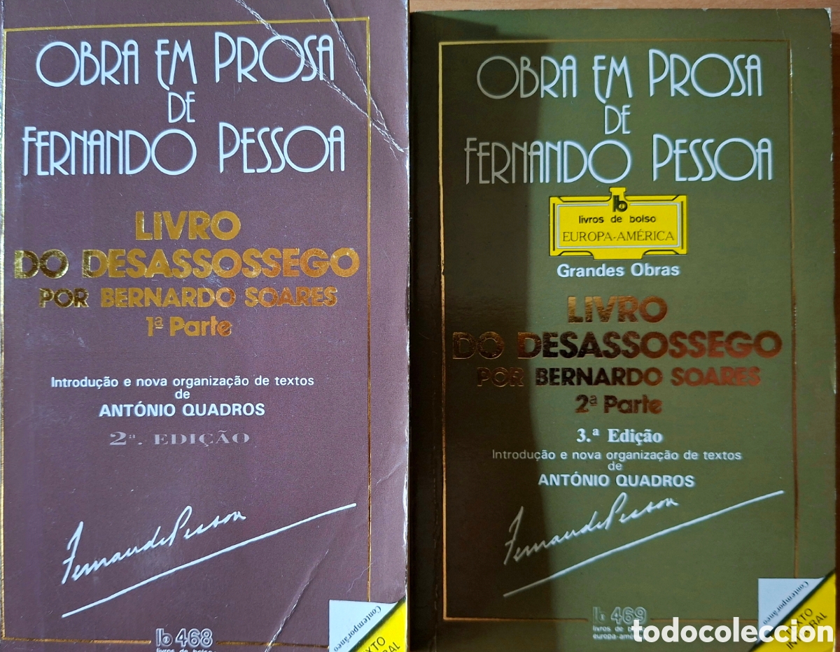 Libros de segunda mano: Bernardo Soares(F. Pessoa), LIVRO DO DESASSOSSEGO. Europa-Am&eacute;rica, 2&ordf; e 3&ordf; eds.