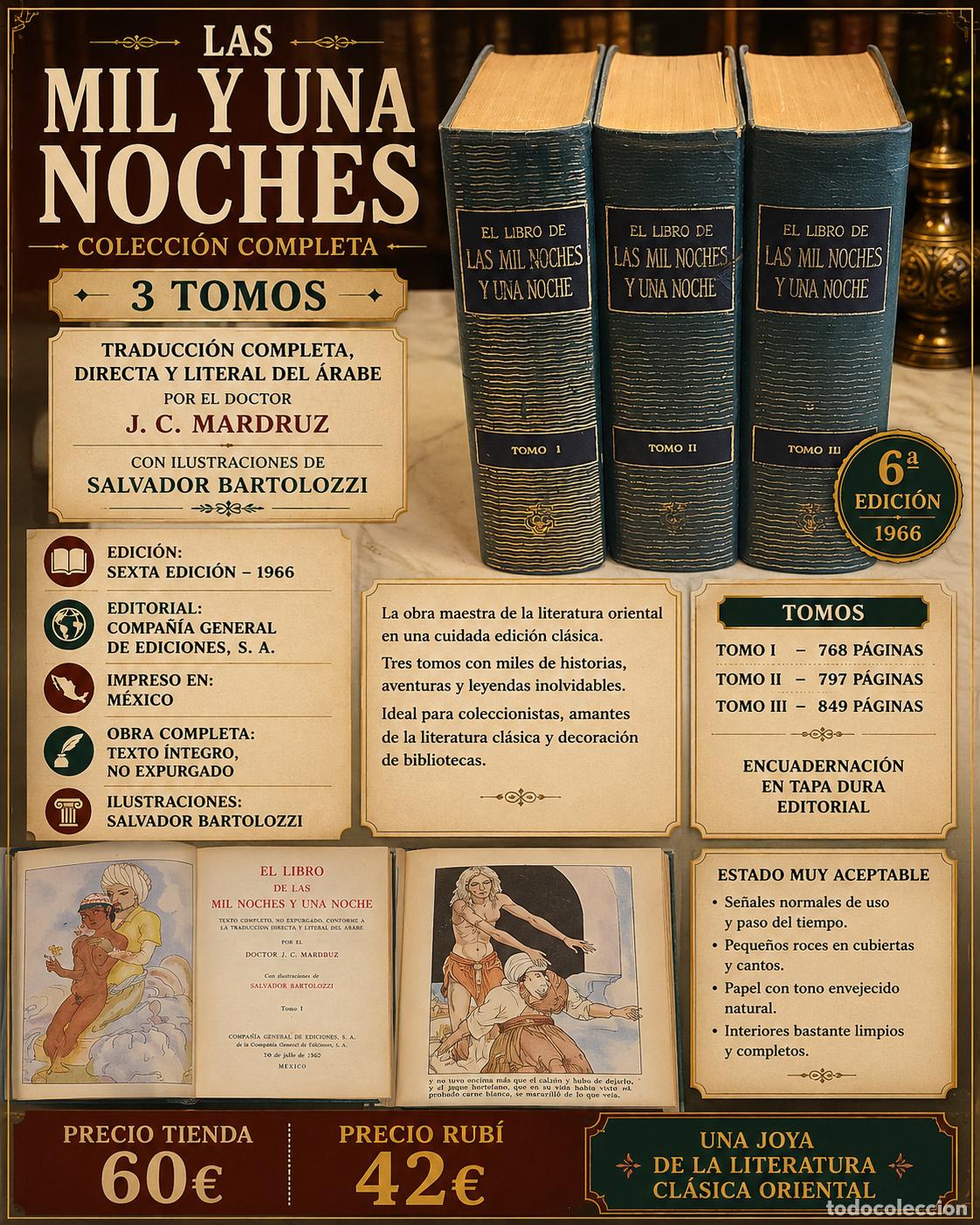 Libros de segunda mano: LAS MIL Y UNA NOCHES | 3 TOMOS COMPLETA | MARDRUZ | BARTOLOZZI | 1966 | M&Eacute;XICO