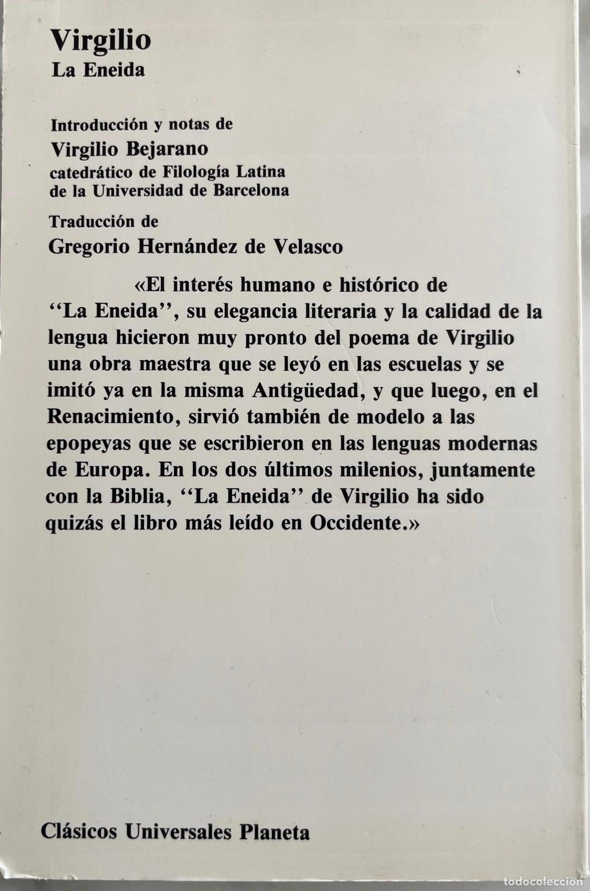 Libros de segunda mano: VIRGILIO. LA ENEIDA. VIRGILIO BEJARANO. LIBRO PLANETA 1982 - Foto 2