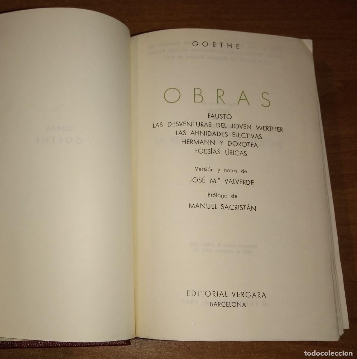 Libros de segunda mano: J. W. GOETHE - OBRAS - EDITORIAL VERGARA, 1963 - Foto 3