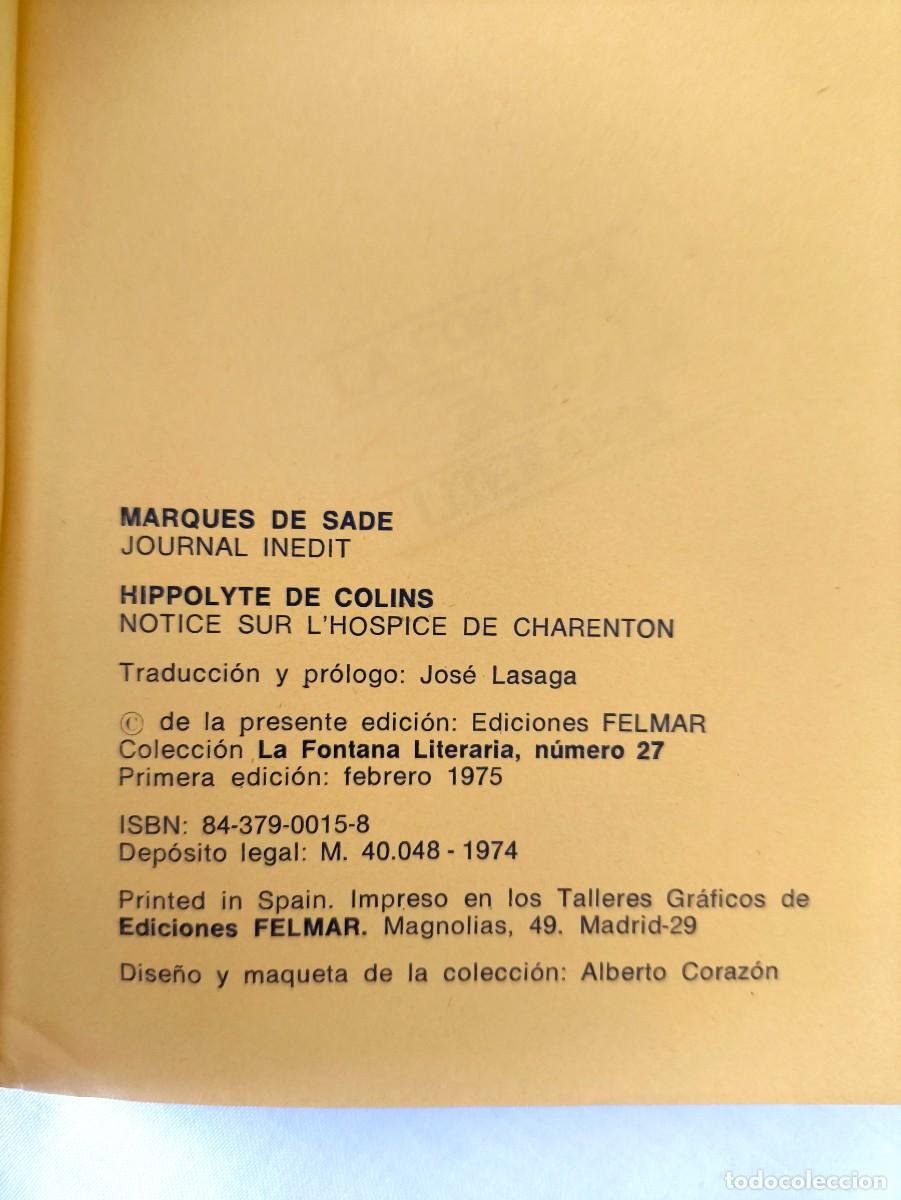 Libros de segunda mano: MARQU&Eacute;S DE SADE: DIARIO &Uacute;LTIMO - Foto 3