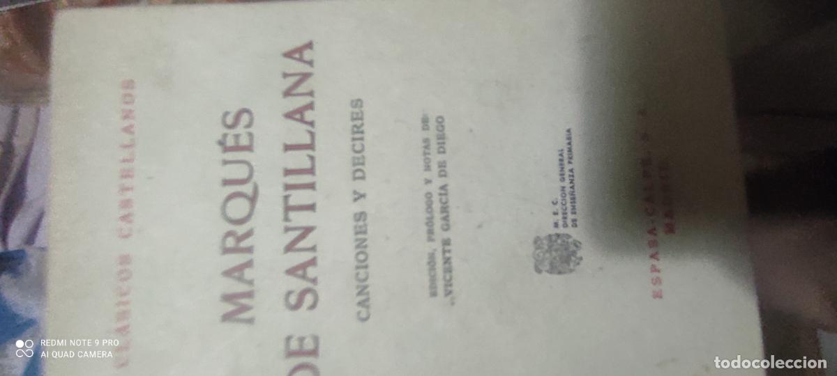 Libros de segunda mano: Canciones y Decires Marqu&eacute;s Santillana Cl&aacute;sicos Castellanos n&ordm; 18 Espasa Calpe 1942 Vicente Garc&iacute;a