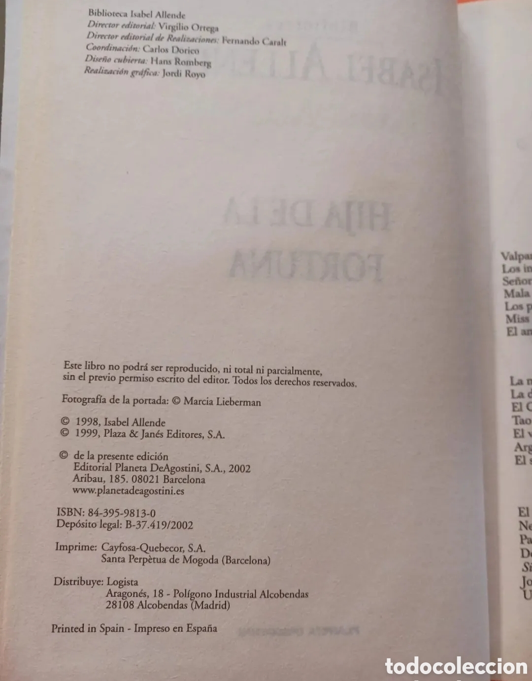 Libros de segunda mano: Libro, ISABEL ALLENDE. HIJA DE LA FORTUNA. - Foto 2