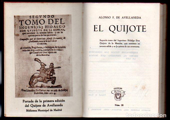 Libros de segunda mano: ALONSO DE AVELLANEDA : EL QUIJOTE (AGUILAR CRISOL N&ordm; 28, 1944) PRIMERA EDICI&Oacute;N