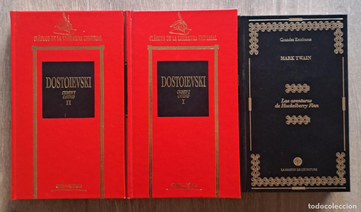 Libros de segunda mano: Lote cl&aacute;sicos: Crimen y Castigo, Dostoievski (completo 2 tomos) + Huckleberry Finn (Mark Twain)