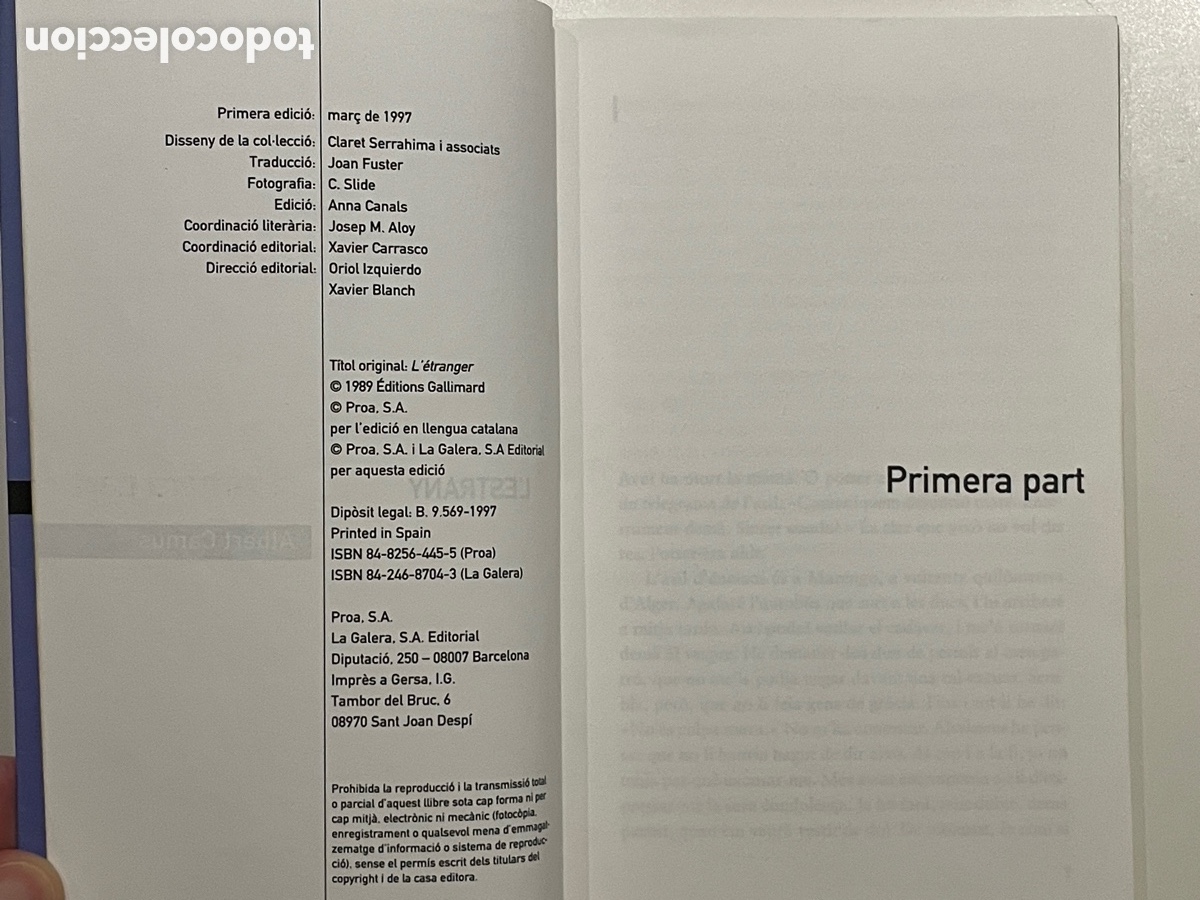 Libros de segunda mano: L&rsquo;estrany. Albert Camus. La Galera. Proa. A&ntilde;o 1997. - Foto 3