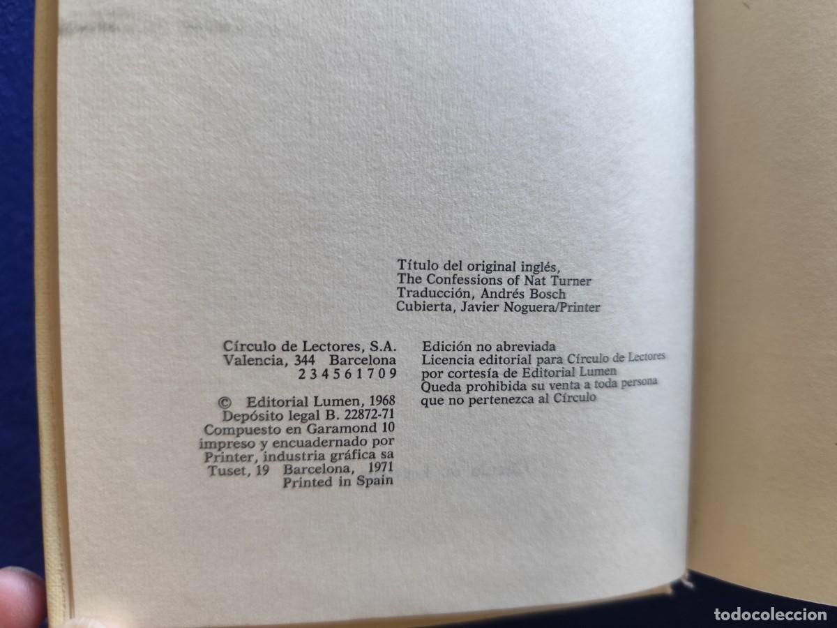 Libros de segunda mano: Las Confesiones de Nat Turner William Styron C&iacute;rculo de Lectores 1971 - Foto 5