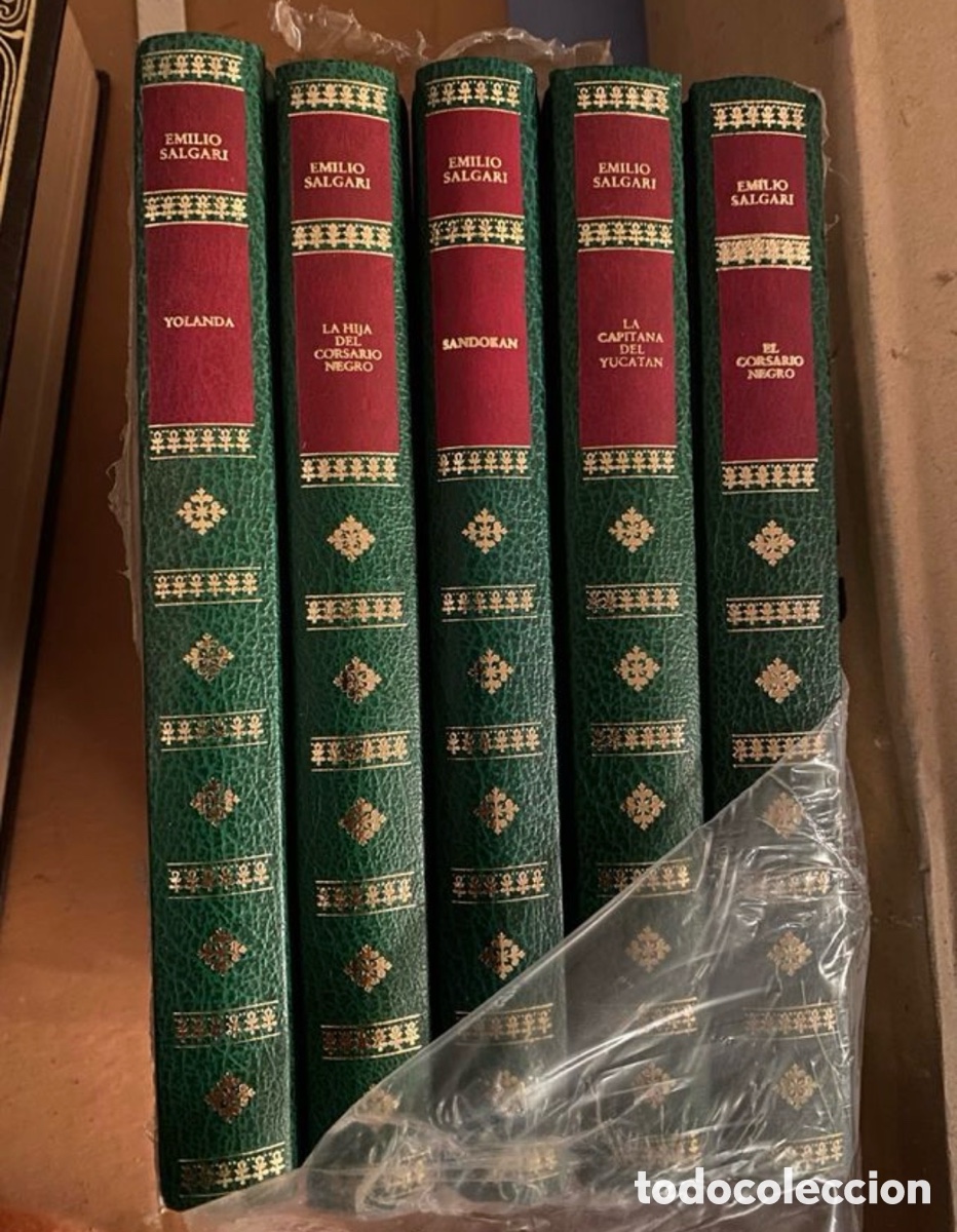 Libros de segunda mano: Lote 5 Libros Emilio Salgari - Edici&oacute;n de Lujo S&iacute;mil Piel Verde con Dorados - Nuevos / A Estrenar